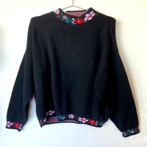 Vintage Black Floral Intarsia Sweater